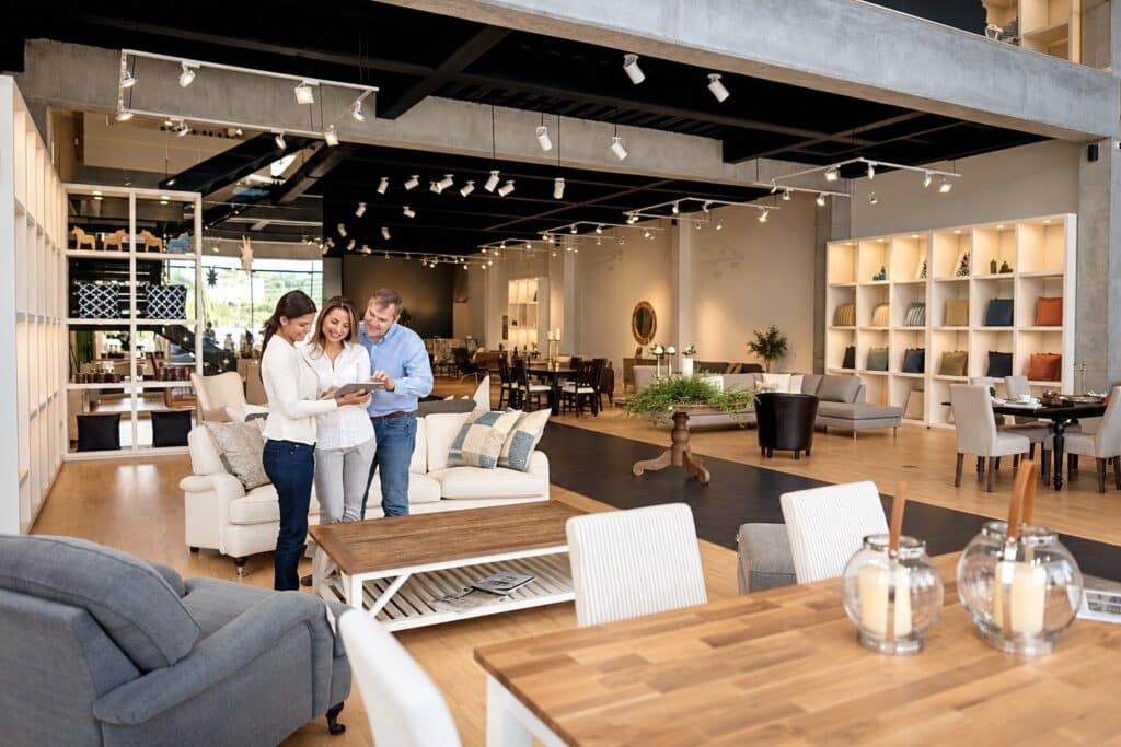 Furniture retailer showroom with products imported from China