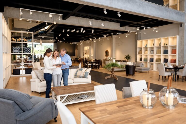 Furniture retailer showroom with products imported from China
